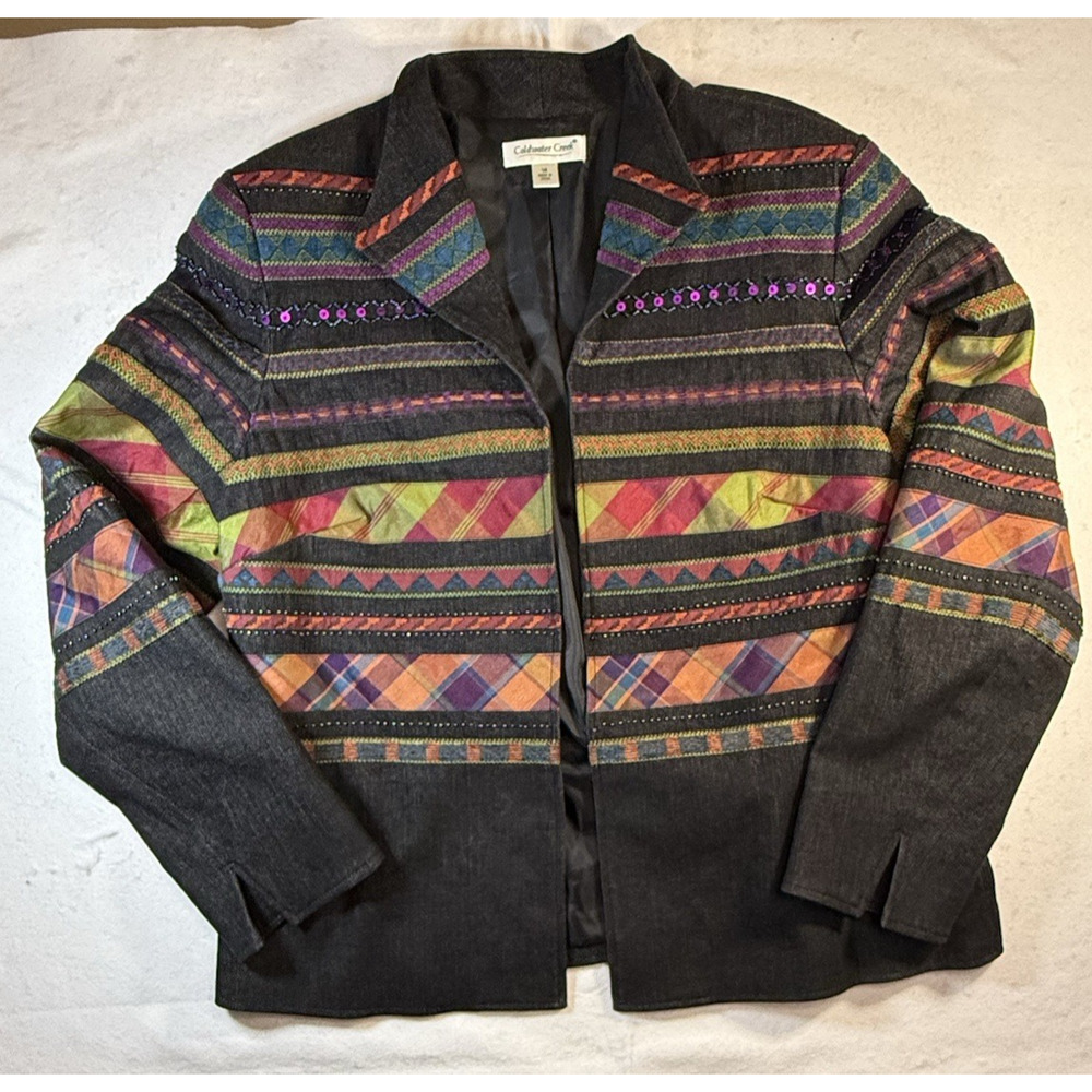 Coldwater Creek Black Multicolor Patterned Blazer